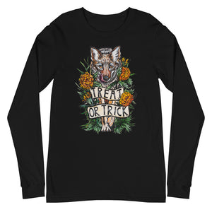 Open image in slideshow, TREAT OR TRICK - ADULT UNISEX LONG SLEEVE TEE (MORE COLORS AVAIL.)
