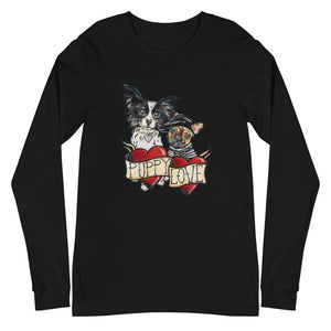 Open image in slideshow, PUPPY LOVE - ADULT UNISEX LONG SLEEVE TEE (MORE COLORS AVAIL.)
